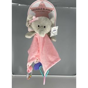 New Baby Snuggle Pink Blankie lovey Gray Elephant With Rattle sound*